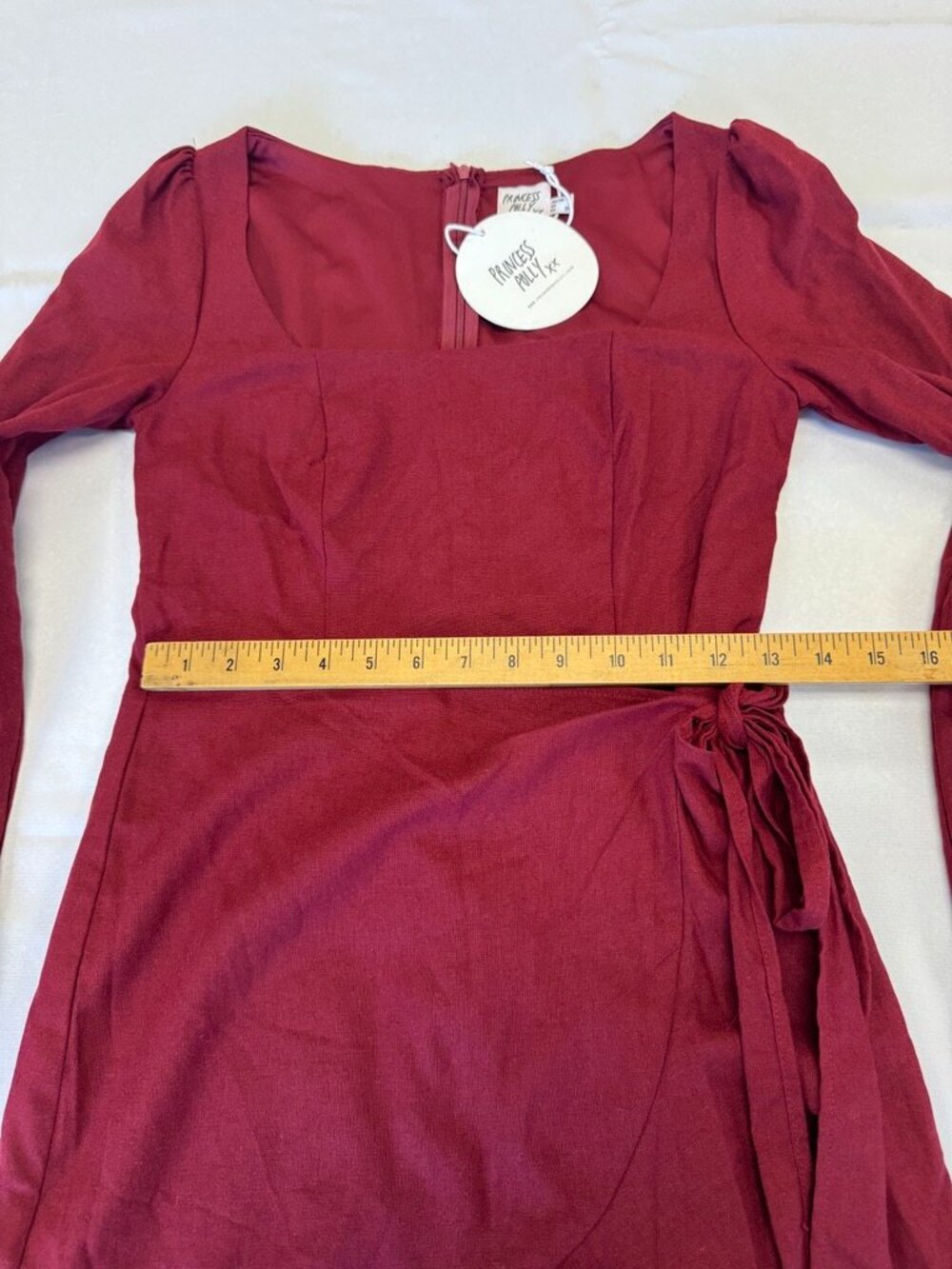 Princess Polly The Villa Mini Dress Burgundy Long Sleeve Ruffle Size 6 - Picture 8 of 14